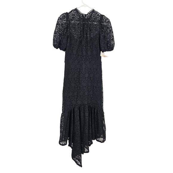 Shoshanna Trinette Dress Black Ditzy Floral Lace Asymmetric Puff Sleeve NWT Sz 4 - Picture 2 of 7